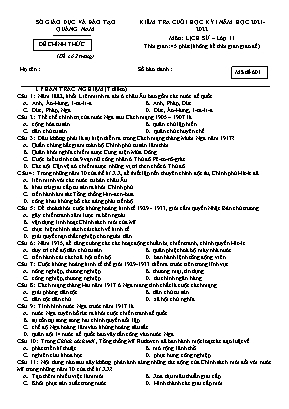 Kiểm tra cuối học kì 1 Lịch sử Lớp 11 - Năm học 2021-2022 - Sở GD&ĐT Quảng Nam (Có đáp án)